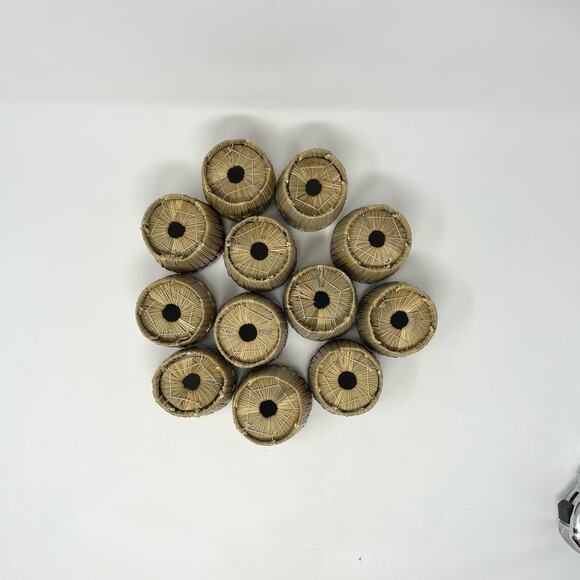 Vintage Tiki Bar Cup Holders Tan Multi Scalloped Woven Straw Japan Set of 12 - Picture 5 of 8